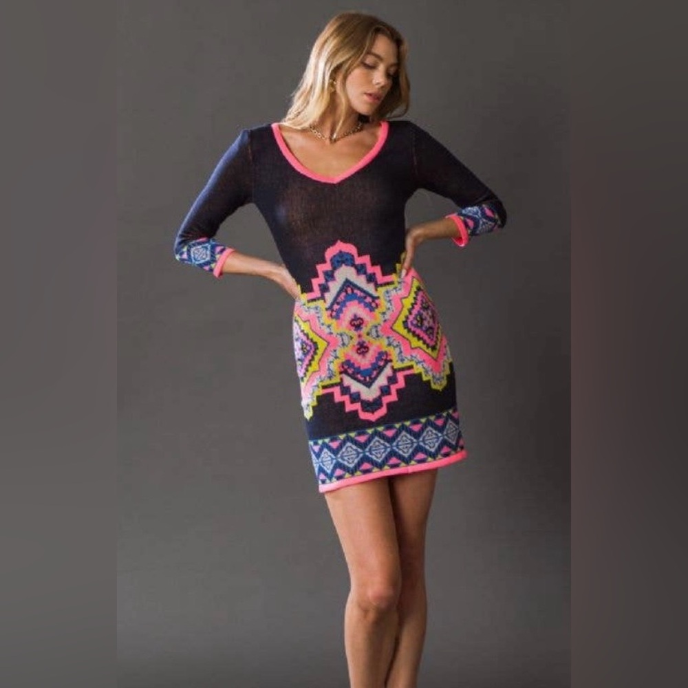 Flying Tomato Jacquard Knit Mini Sweater Dress (S)
